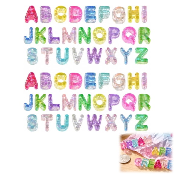 Chunky Acrylic Letter Beads Clear Crystal Finish, Big horizontal holes, bubble large alphabet beads, for jewelry making /keychains/bag charms/diy decorations, 52 Pcs