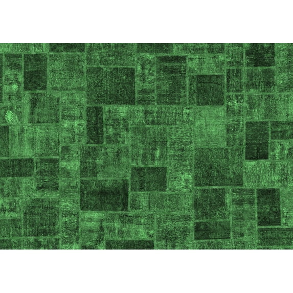Ahgly Company Indoor Rectangle Patchwork Emerald Green Transitional Area Rugs, 6' x 9'