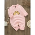 thumbnail image 4 of Bagilaanoe Newborn Baby Girl Knit Jumpsuit Rainbow Print Long Sleeve Bodysuit 1M 3M 6M 9M 12M Infant Fall Winter One Piece Romper, 4 of 9