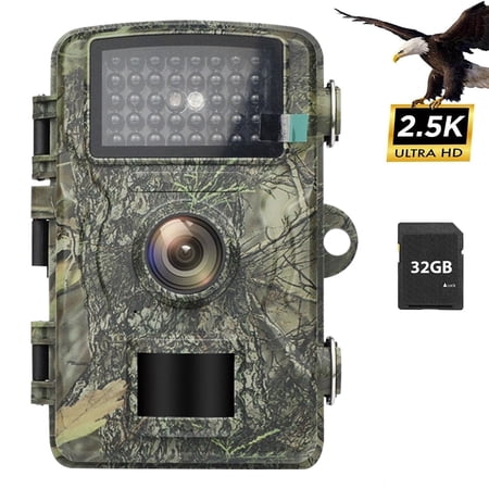 Trail Camera with 32G Memory Card 48MP Game Camera with Night Vision Motion Activated 130°Wide-Angle Waterproof Hunting Camera for Wildlife Monitoring