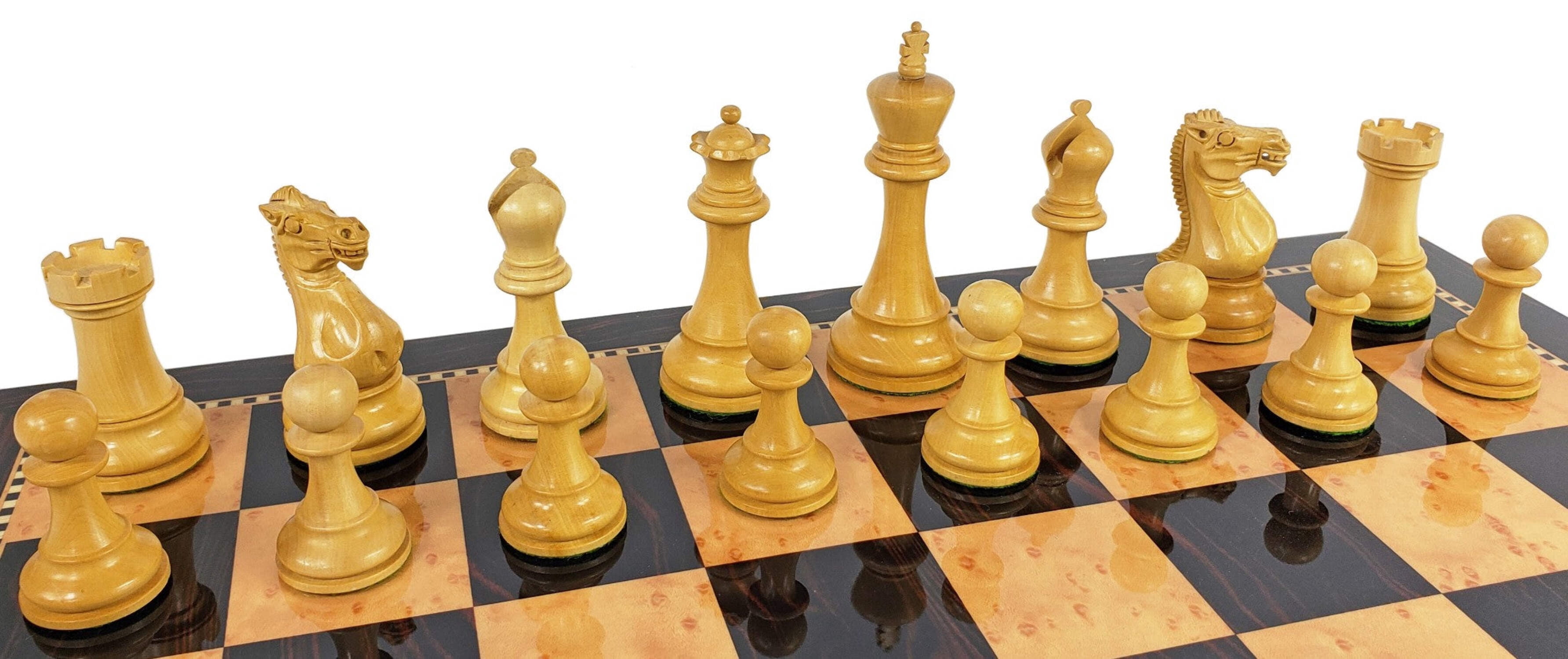 Black  Natural 3 3/4" Anderssen Staunton Wood Chess Set 18" Walnut Color Board