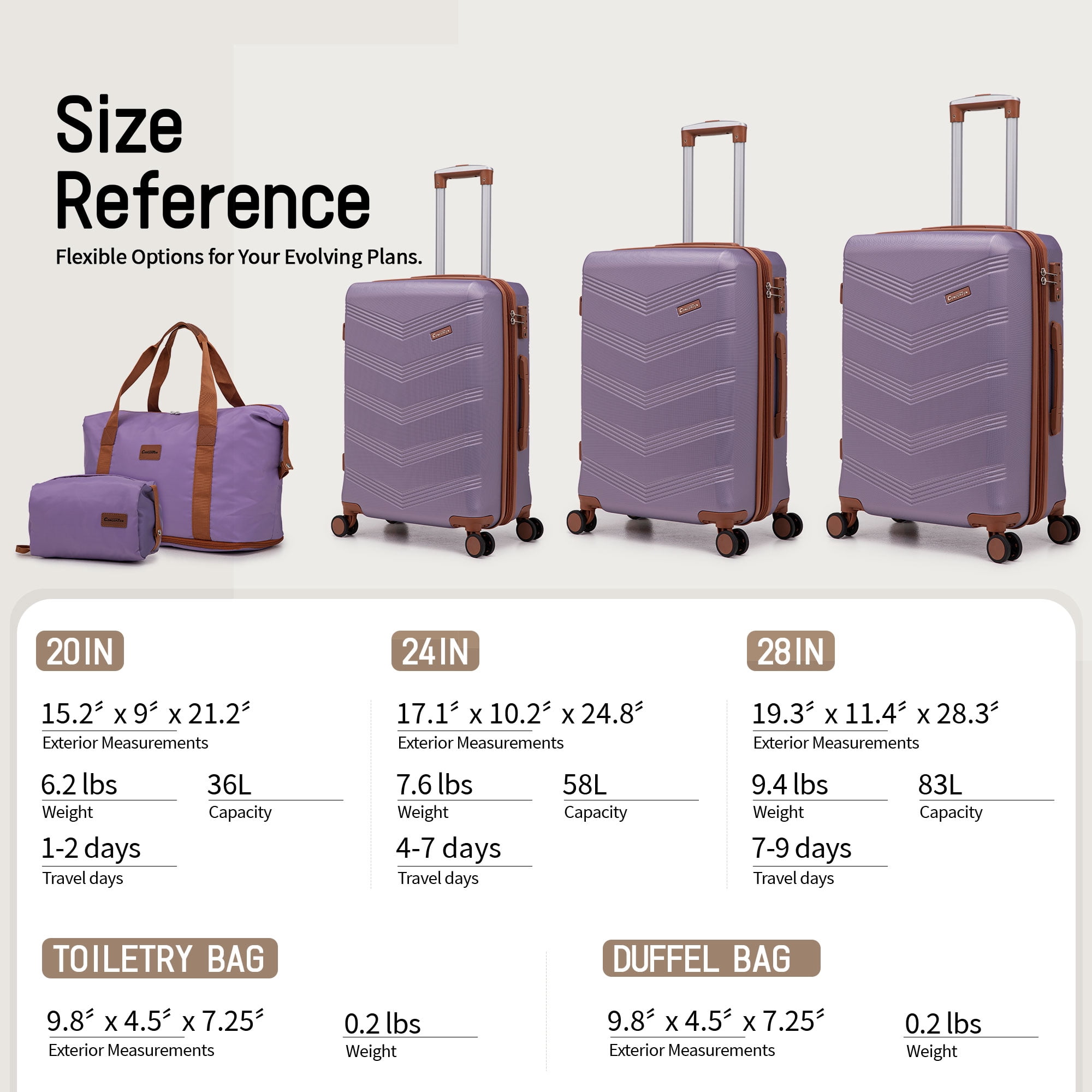 CONCEPZEN 5-Piece Expandable Hardshell Luggage Set with Spinner Wheels TSA Approved Carry On 20-Inch & Checked 24/28-Inch Lightweight Suitcases Suitable for Business and Family Travel