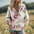 thumbnail image 5 of Women's Hooded Jackets Front Zipper Drawstring Long Sleeve Print Cardigan Casual Stylish Cute Outwear With Pockets (L, Pink), 5 of 6