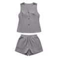 thumbnail image 5 of Womens 2 Piece Outfits Solid Color Cotton Linen Loungewear Set Round Neck Sleeveless Tops And Shorts Sets Casual Lightweight Summer Tracksuit Lounge Shorts Suit Gray L, 5 of 7
