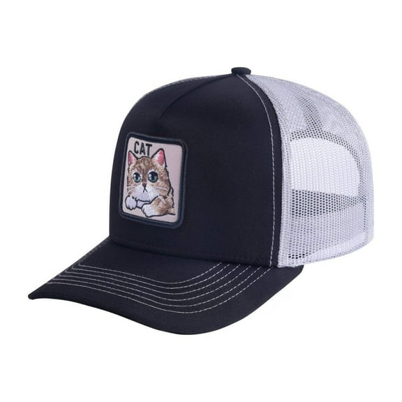 Unisex Embroidered The Cat, 5-Panel Trucker Hat, Black/White, Adjustable Fit