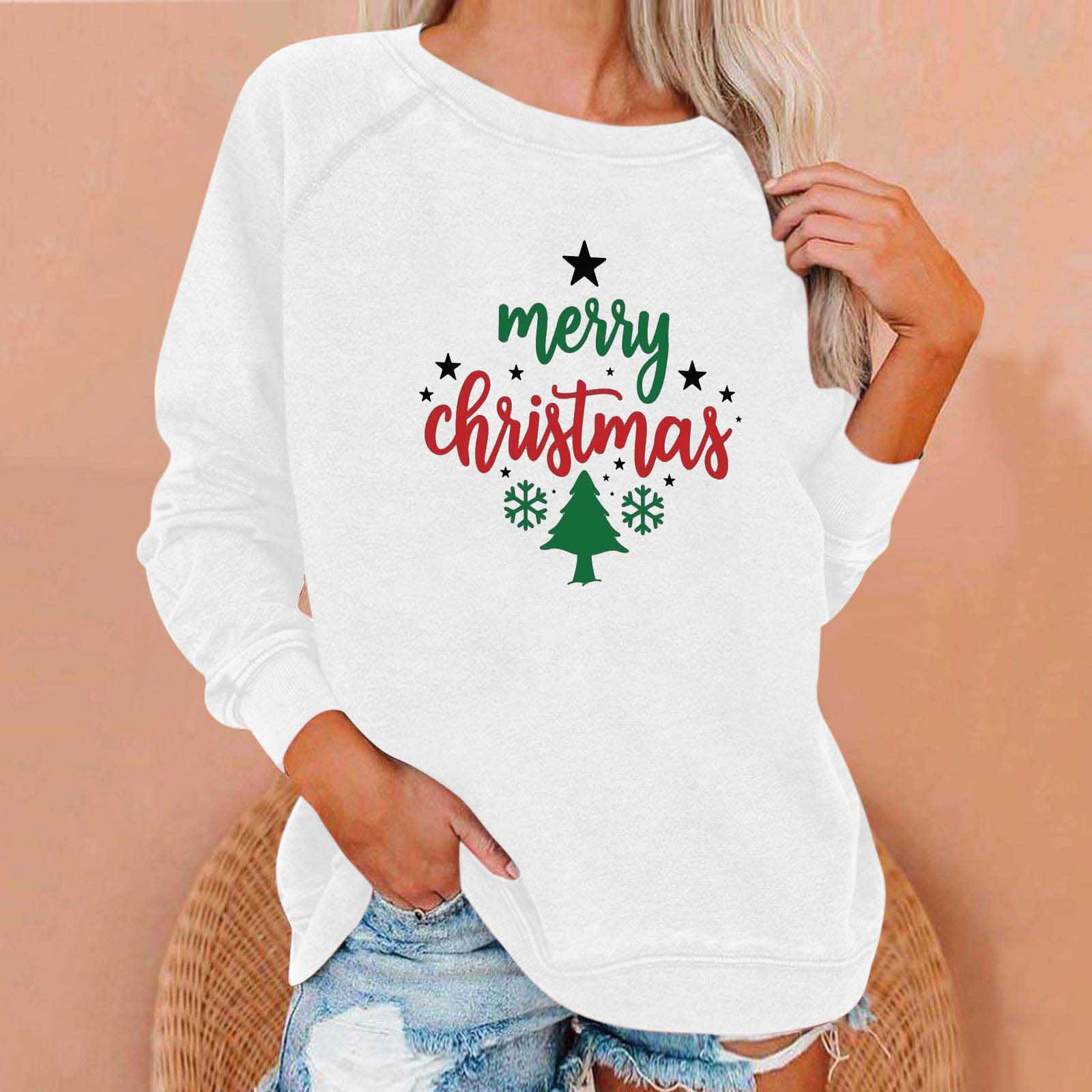 YanHoo Women Christmas Sweatshirt under 10 Ugly Crewneck Christmas  Sweatshirts Long Sleeve Tops Pullover Cute Christmas Hoodies Teen Girls  Christmas Outfits Christmas Gifts 2023 