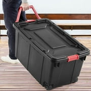 40 Gallon Wheeled Industrial Tote Plastic Storage Tote, Black, Set of 2