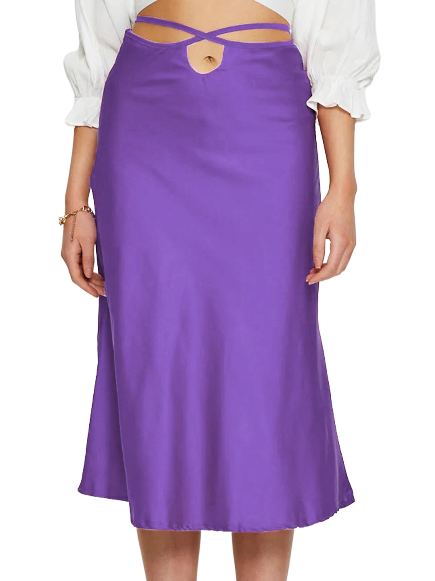 Frontwalk Women Vintage Satin Silk Skirts Aline Boho Fishtail Skirt