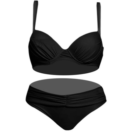adviicd 2 Piece Swimsuit for Women Women s Sexy Thong Bottom Two Piece Bikini Double Shoulder Straps Cute Swimsuit (Black S)