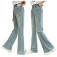 thumbnail image 2 of GBSYEWXS Kids Girls Jeans Flared Elastic Waist Solid Color Relaxed Distressed Cute Light Blue Denim Pant Size 5 Years--6 Years, 2 of 4