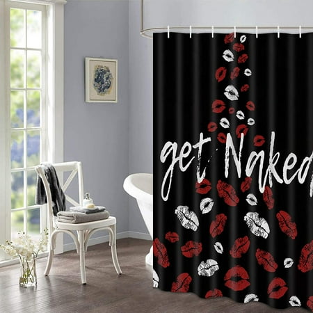 Get Naked Shower Curtain Sexy Lips Shower Curtain with 12 Hooks, Funny ...