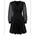 thumbnail image 1 of Robe Courte à Col en V pour Femmes, Smockée, Manches Longues, Taille Haute, Ligne A, Cocktail, Mini, Été Automne, Robes 2025, 1 of 10