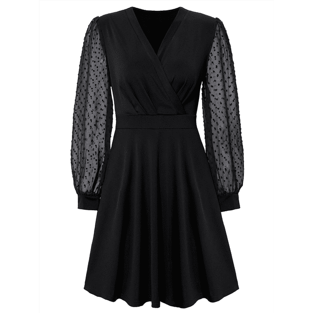 Robe Courte à Col en V pour Femmes, Smockée, Manches Longues, Taille Haute, Ligne A, Cocktail, Mini, Été Automne, Robes 2025