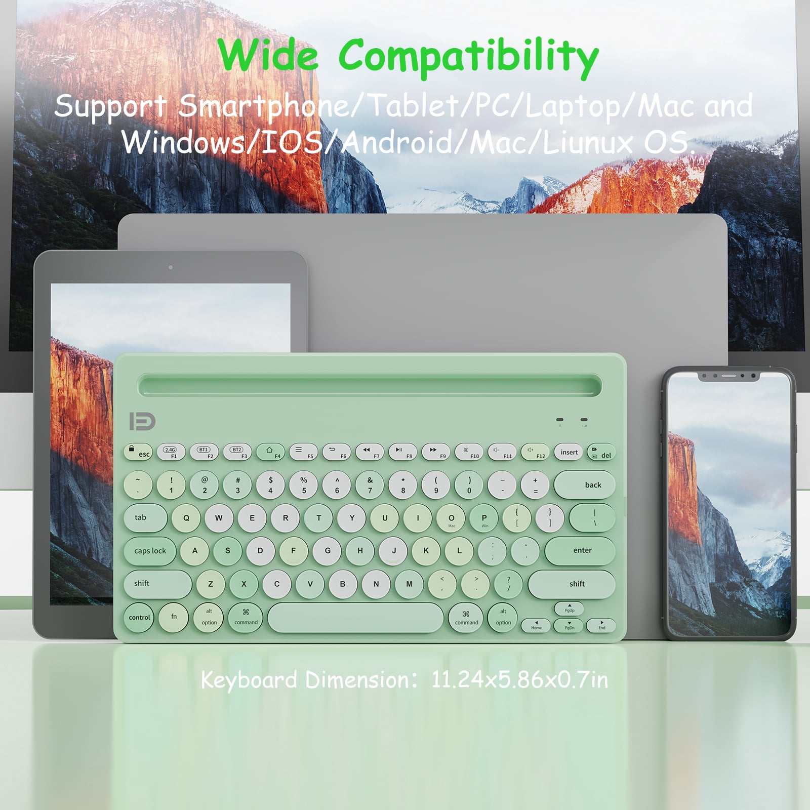 Wireless Keyboard Multi-Device, Bluetooth and 2.4G Dual Mode, Switch to 3 Devices for Cellphone, Tablet, PC, Smart TV, MacBook iOS Android Windows, Green