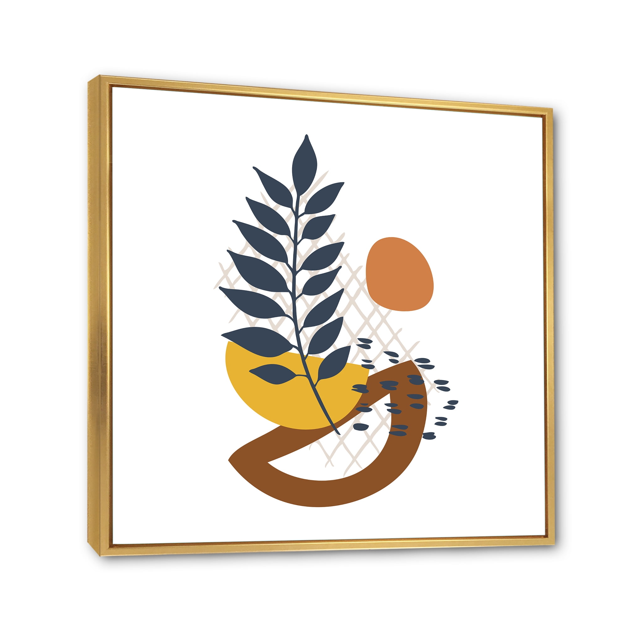 Designart 'Abstract Leaves With Elementary Shapes' Modern Framed Canvas Wall Art Print