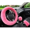 thumbnail image 6 of 6 Pcs Set Soft Fluffy Faux Wool Steering Wheel Cover Seat Belt Shoulder Pads and Handbrake Cover & Gear Shift Cover Winter Warm Universal Fit, 6 of 6