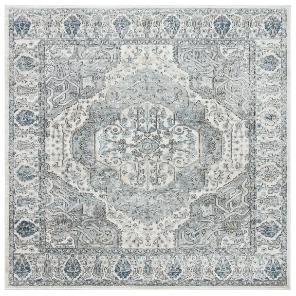 SAFAVIEH Oregon Grosvenor Floral Bordered Area Rug, Ivory/Grey, 6'7" x 6'7" Square