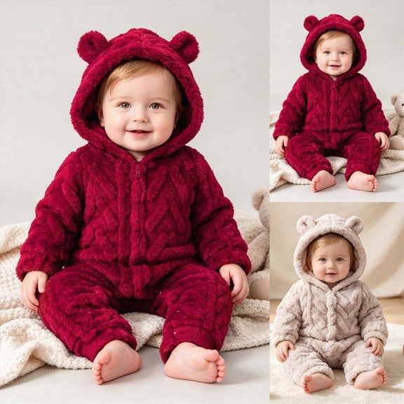 Newborn Baby Hooded Romper Warm Fall Winter Zipper Jumpsuit for Infan Daily Wear