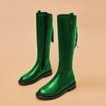 thumbnail image 3 of YDN Women Basic Round Toe Flats Knee High Boots Back Zipper low Heel Riding Boots Warm Comfy Outfit Winter Shoes Size 5 Green, 3 of 4