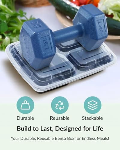 Meal Prep Containers [12 Pack] 3 Compartment with Lids, Food Storage Bento Box | BPA Free | Stackable | Reusable Lunch Boxes, Microwave/Dishwasher/Freezer Safe,Portion Control (36 oz)