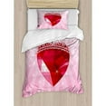 thumbnail image 3 of Queen Duvet Cover Set King Size, Vibrant Red Love Heart with Princess Crown Cartoon Style Romantic Kids Girls Design, Decorative 3 Piece Bedding Set with 2 Pillow Shams, Pink Red, by Ambesonne, 3 of 3