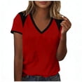 thumbnail image 3 of Craaazy Women's Summer Short Sleeve T Shirts Loose Fit V Neck Raglan Color Block Casual Blouses Gift, 3 of 6