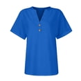 thumbnail image 5 of Blue Womens Blouses Women Summer Daily V Neck Short Sleeve Tops Casual Solid Lace Shirts Blouse Ladies Tops and Blouses, 5 of 6