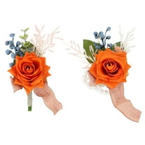 Rose Corsage and Boutonnieres Set for Groom Bride Groomsmen Wedding Dark Orange