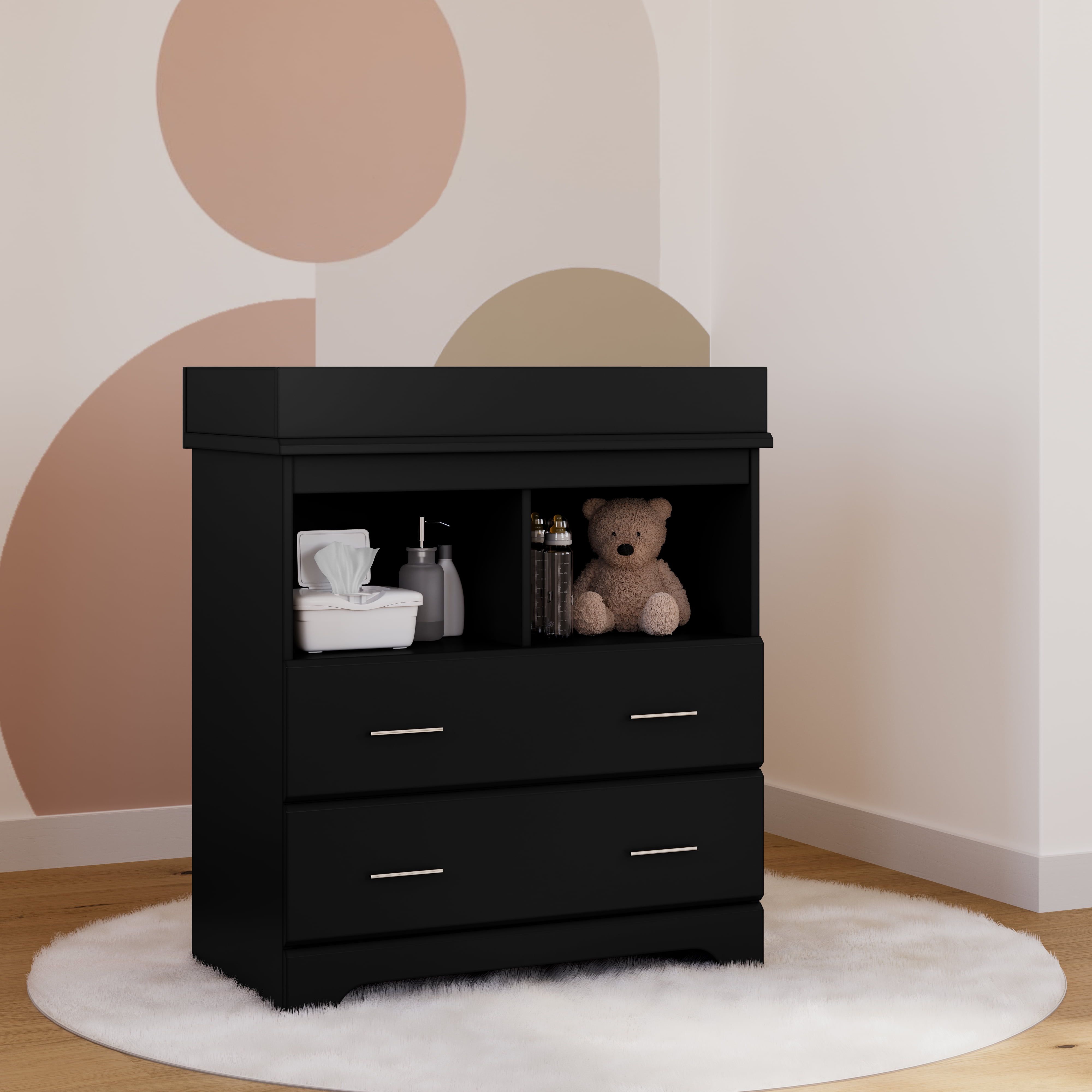 Storkcraft Brookside 2 Drawer Infant Changing Table Dresser, Black
