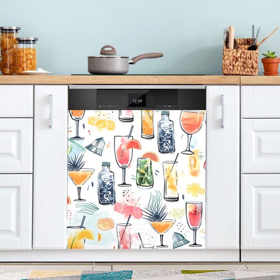 Drink on Glass Dishwasher Magnet Cover Magnetic Fridge Door Cover Home Kitchen Decor 23"x 26"