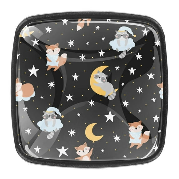 4 Pcs Square Cabinet Handle Cupboard Knob Drawer Pulls Handle Sleeping Animals Star Drawer Knobs with Screws Furniture Decoration