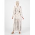 thumbnail image 4 of Beige - Mink - Floral - Crew neck - Fully Lined - Modest Dress - Refka, 4 of 5