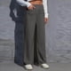 thumbnail image 2 of Pantalones de trabajo de cintura alta para mujer - Pantalones elásticos rectos de pierna ancha con botones y bolsillos, 2 of 5