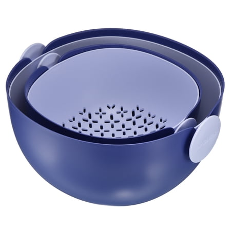 Uxcell Double Layer Kitchen Strainer & Colander Bowl Set - Medium Size, Purple, For Washing Fruits, Veggies & Draining Pasta