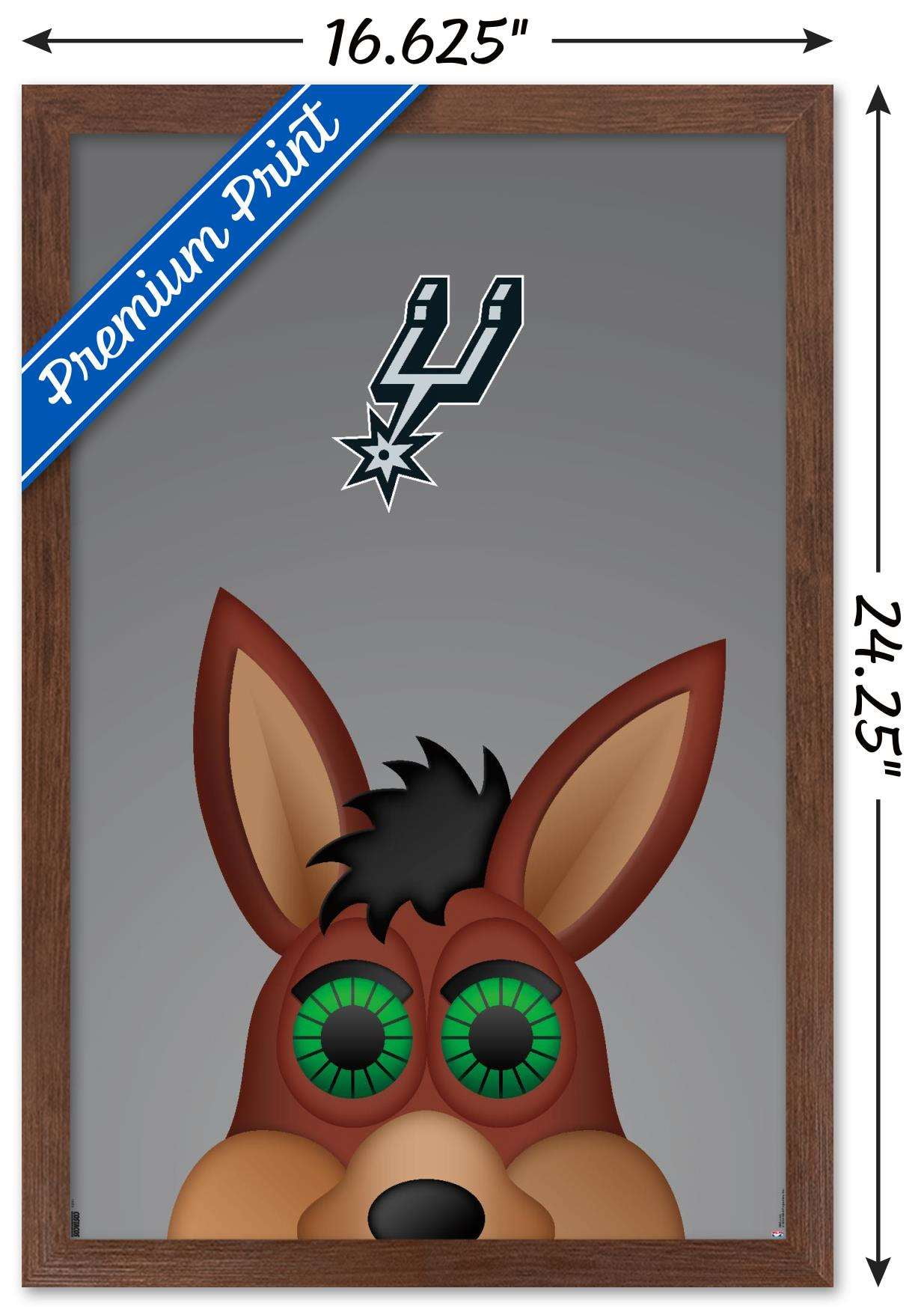 NBA San Antonio Spurs - S. Preston Mascot Coyote Wall Poster, 14.725" x 22.375", Framed