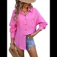 thumbnail image 2 of Camisas de Mujer con Botones, Larga, Estilo Boyfriend, Cuello y Bolsillos. Rosa Roja XL, 2 of 10