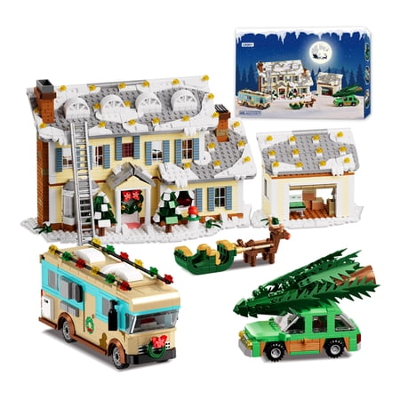 1958 Pcs Christmas Holiday House & RV Building Blocks Sets with LED Light, Winter Street View Construction Toys Modular Villa Model Christmas Gifts for Teens Adults