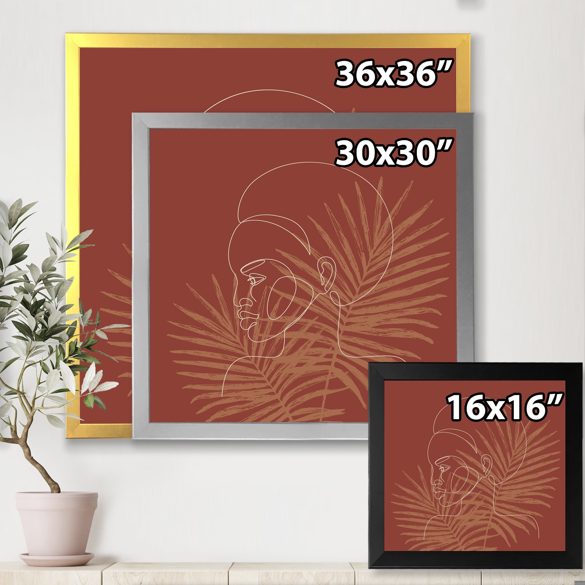 Designart 'Sillhouette of Afro American Woman on Palm Leaves' Modern Framed Art Print
