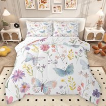Homewish Cute Boho Butterflies Full Size Comforter Sets,Rustic Flying Animal Bedding Comforter Set,Multicolor Flower Daisy Bedding Sets For Girls Boys,Ultra Soft Home Decor Reversible,3pcs
