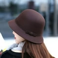 thumbnail image 3 of TELOLY Wide Brim Round Dome Warm Woolen Hat Women Autumn Winter Elegant Bowknot Decor Felt Fedora Hat Daily Wear Beige, 3 of 7