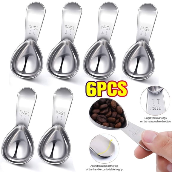 6 Pieces Coffee Scoop Tablespoon Measuring Spoons Stainless Steel Coffee Scoops Short Handle Tablespoon for Tea Sugar Kitchen Gifts(15 ml,Silver)