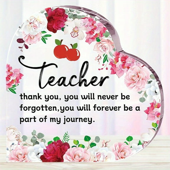 Teacher Appreciation Acrylic Plaque with Heart-Shaped Design - "Thank You" Floral Desk Decor Ideal Gift for Teachers No Power Needed Teacher Appreciation Gifts