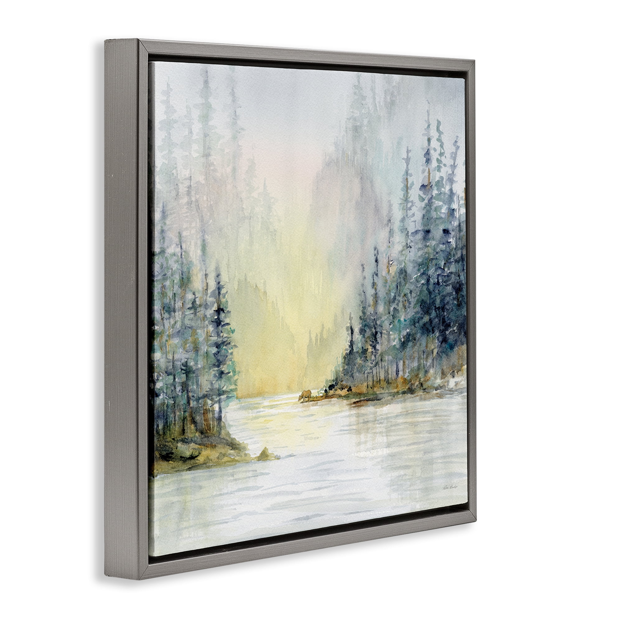 Stupell Industries Winter Woodland Scene Landscape & Nature Painting Gray Floater Framed Canvas Art Print Wall Art, 18 x 18