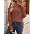 thumbnail image 4 of Womens Henley Long Sleeve Fall V Neck Fashion Dreesy Casual Tunic Sweaters Clothes Trendy Work Outfits Caramel Color XXL, 4 of 7