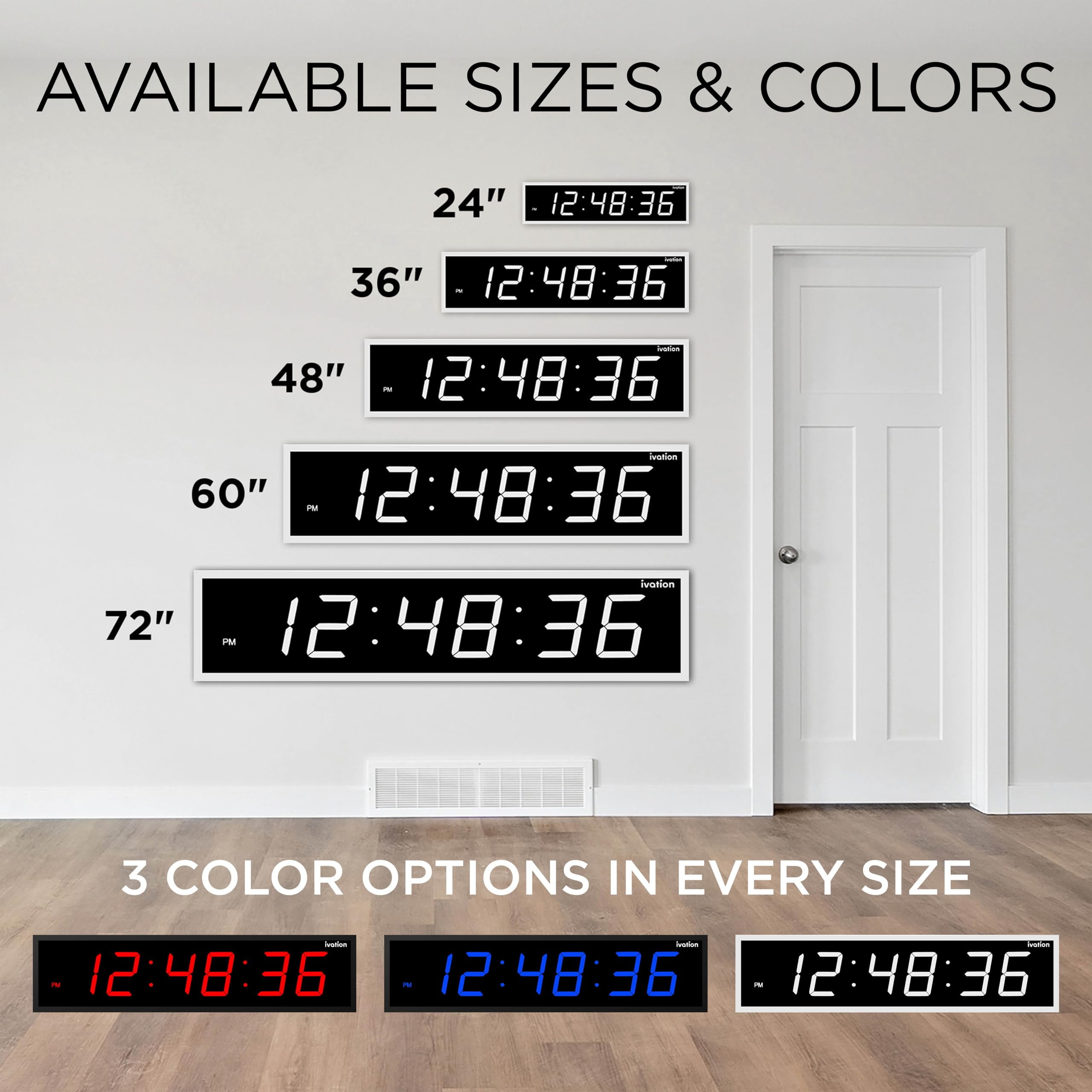 Ivation Large Digital Clock, 36" Led Wall Clock with Stopwatch, Alarms, Timer, Temp & Remote, White
