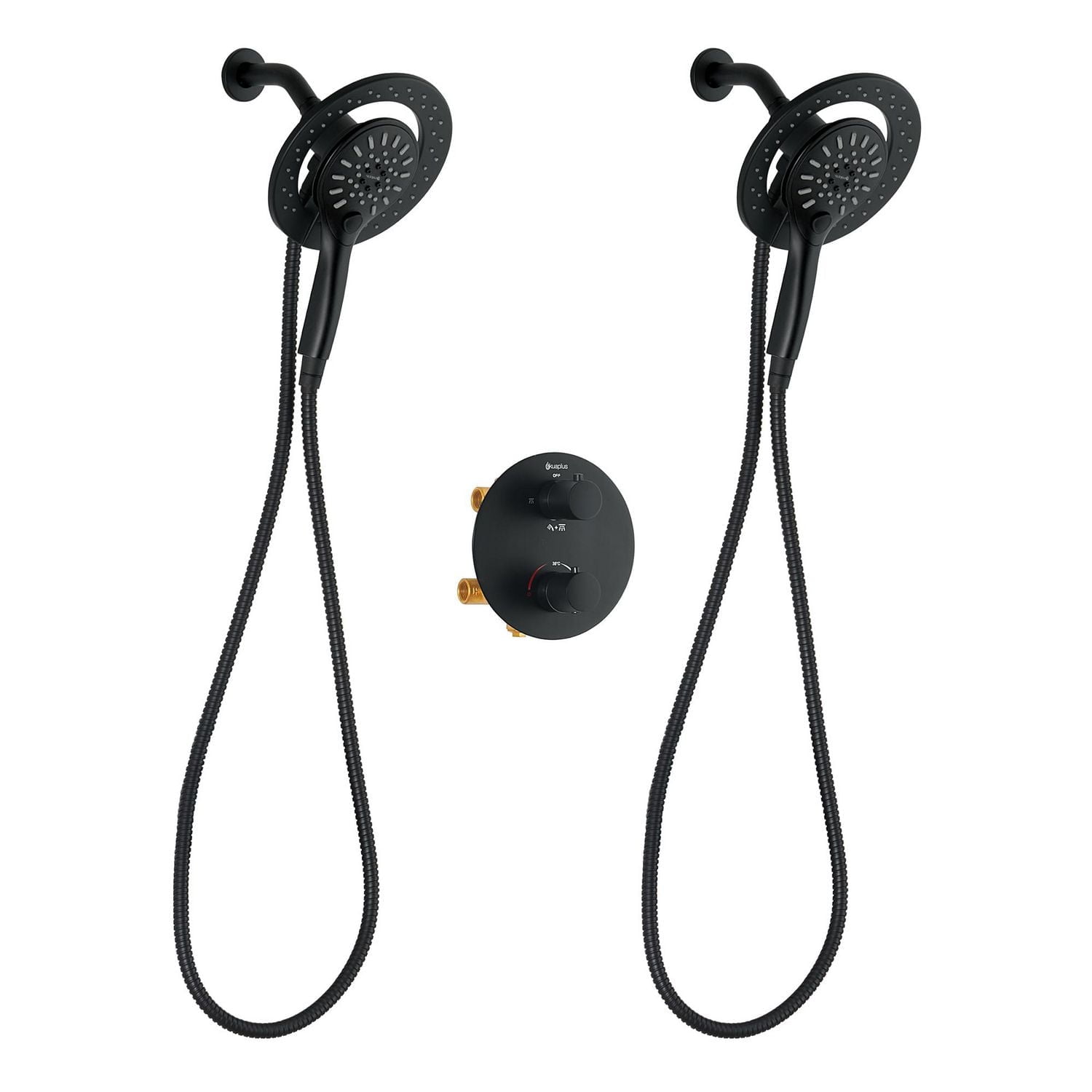 Thermostatique valve ronde, déviateur 4 voies, 2 douchettes magnetique avec boutons poussoirs