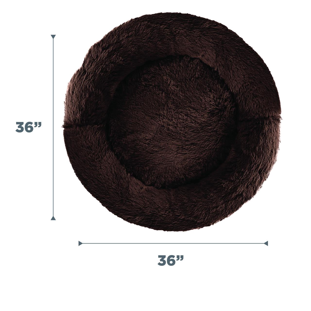 Best Friends by Sheri The Original Calming Donut Dog Bed – Washable Plush Pet Bed for Large Breeds up to 100 lbs, Shag Faux Fur, Dark Chocolate, Large (36" x 36")