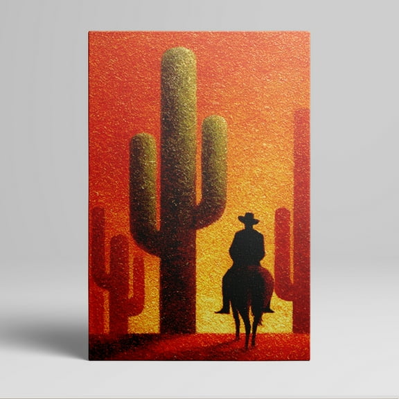 1pc Western - themed Cowboy on Horseback Silhouette against Saguaro Cacti at Sunset Framed Decor room hanging Wall Picture Decor for Home Gifts, living room, bathroom, bedroom, kitchen wall art