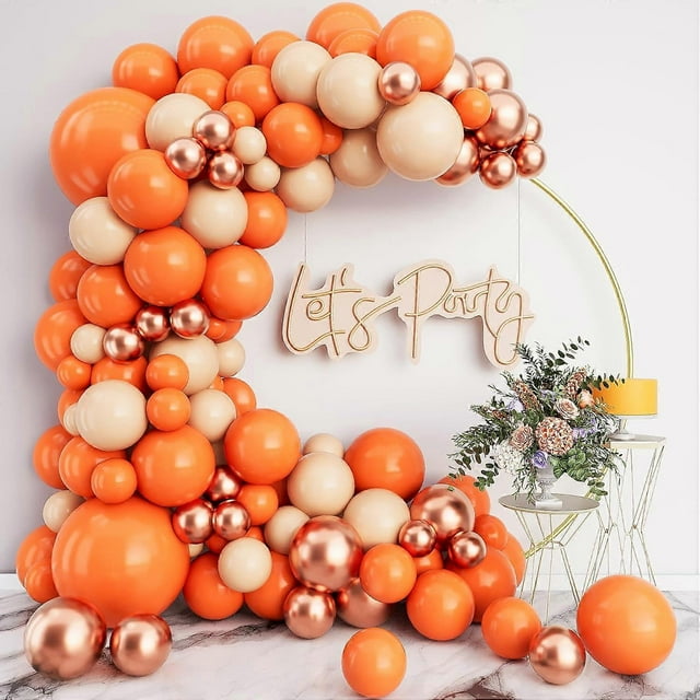 Orange Balloon Arch Garland Kit-Macaron Orange Balloon Latex Metallic Rose Gold Balloon 132Pcs for Baby Shower,ThanksgivingBirthday