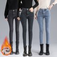 thumbnail image 2 of Pantalones vaqueros de terciopelo gruesos y cálidos para mujer, pantalones pitillo elásticos ajustados informales de cintura alta para mamá, para invierno, 2 of 5